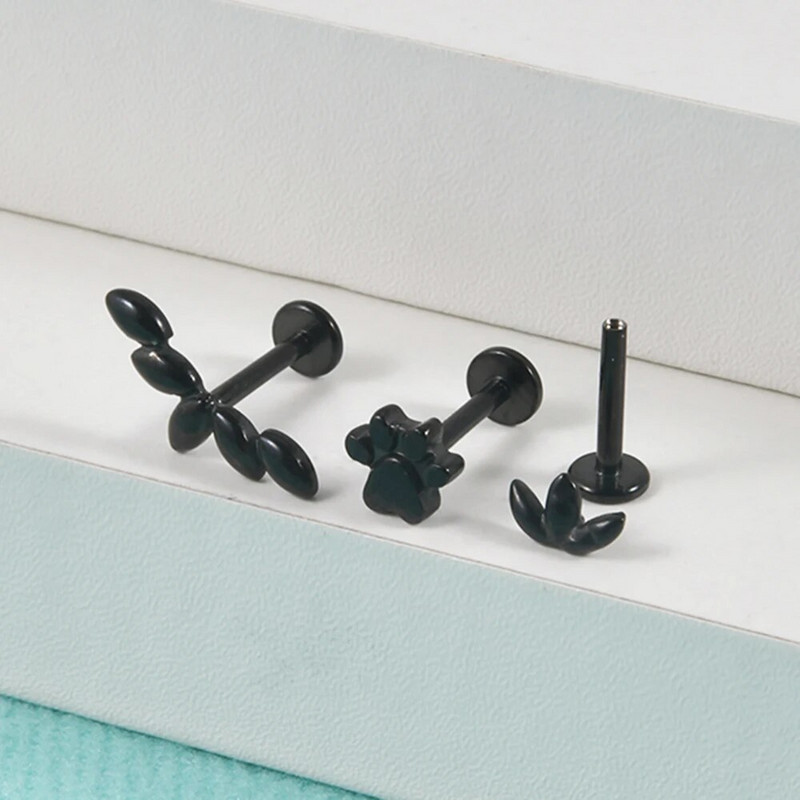 1PC Вътрешна резба Marquise от хирургическа стомана Позлатено ухо Трагус хрущял Пиърсинг Helix Обеца Labret Устни Шипове Бижута