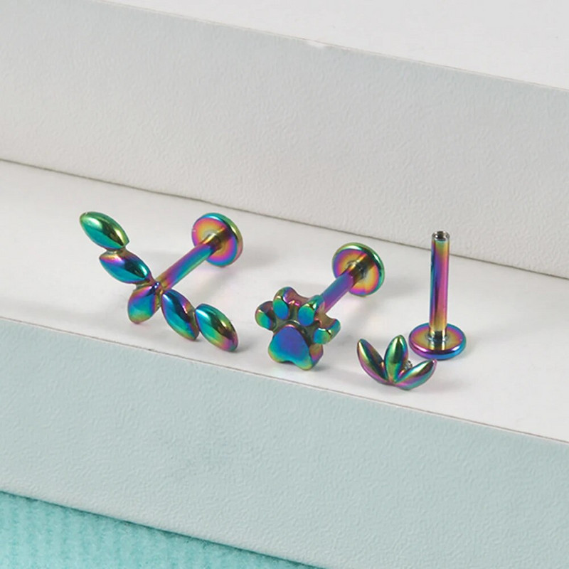 1PC Вътрешна резба Marquise от хирургическа стомана Позлатено ухо Трагус хрущял Пиърсинг Helix Обеца Labret Устни Шипове Бижута