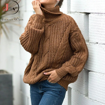 Дамски голям пуловер Свободна есенно-зимна водолазка Елегантни плетени топли пуловери Модни едноцветни горнища от трикотажни дрехи