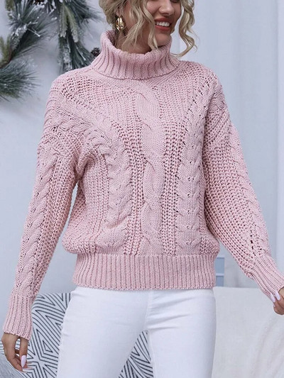 Női Túlméretes pulóver Bő őszi Téli garbó Elegáns kötött meleg pulóverek Divat tömör felsők Kötött pulóver