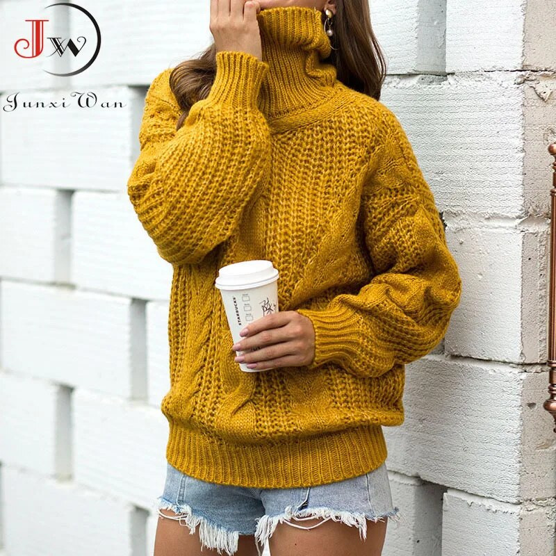 Sieviešu lielizmēra džemperis brīvs rudens ziemas bruņurupucis Elegants trikotāžas silti džemperi Modes vienkrāsaini topi Trikotāžas džemperis