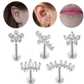 1 бр. Пръстен за лабрет от неръждаема стомана с вътрешна резба за ухо Трагус Кристална кръстосана хрущялна шпилка за ухо Helix Пиърсинг Бижута за тяло 16G