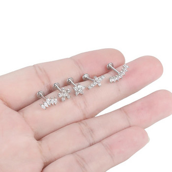 Δαχτυλίδι Labret από ανοξείδωτο ατσάλι 1 τμχ με εσωτερικό σπείρωμα Ear Tragus Crystal Cross Cartilage Ear Stud Helix Piercing Body Jewelry 16G