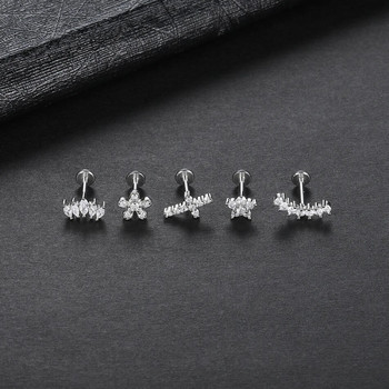 Δαχτυλίδι Labret από ανοξείδωτο ατσάλι 1 τμχ με εσωτερικό σπείρωμα Ear Tragus Crystal Cross Cartilage Ear Stud Helix Piercing Body Jewelry 16G