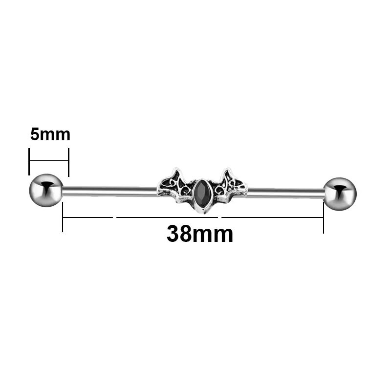 Gothic Bat Industrial Pīrsings Auskars Nerūsējošā tērauda Rūpnieciskā stienis Skrimšļa Pīrsings Helovīna ballīte Ķermeņa rotaslietas