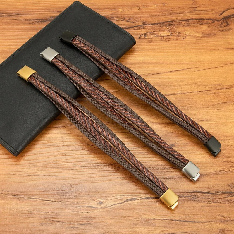 XQNI Fashion Punk Design vīriešu ādas rokassprādze Ar rokām austas daudzslāņu kombinētais aksesuārs nerūsējošā tērauda aproces rotaslietas