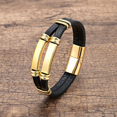 Luksusa nerūsējošā tērauda aksesuārs vīriešu rotaslietas, ādas virves ķēdes panku rokassprādze vīriešiem, zēns dāvana bezmaksas piegāde