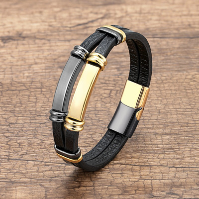 Luksusa nerūsējošā tērauda aksesuārs vīriešu rotaslietas, ādas virves ķēdes panku rokassprādze vīriešiem, zēns dāvana bezmaksas piegāde