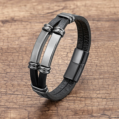 Luksusa nerūsējošā tērauda aksesuārs vīriešu rotaslietas, ādas virves ķēdes panku rokassprādze vīriešiem, zēns dāvana bezmaksas piegāde
