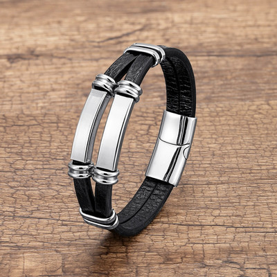 Luksusa nerūsējošā tērauda aksesuārs vīriešu rotaslietas, ādas virves ķēdes panku rokassprādze vīriešiem, zēns dāvana bezmaksas piegāde