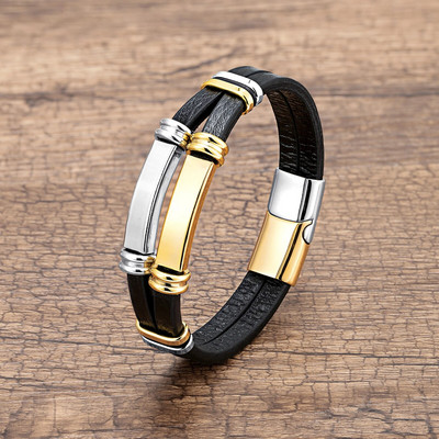 Luksusa nerūsējošā tērauda aksesuārs vīriešu rotaslietas, ādas virves ķēdes panku rokassprādze vīriešiem, zēns dāvana bezmaksas piegāde