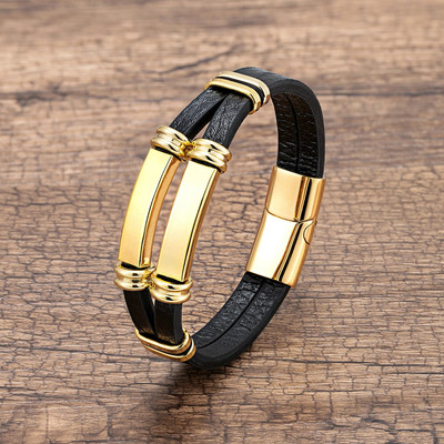 Luksusa nerūsējošā tērauda aksesuārs vīriešu rotaslietas, ādas virves ķēdes panku rokassprādze vīriešiem, zēns dāvana bezmaksas piegāde