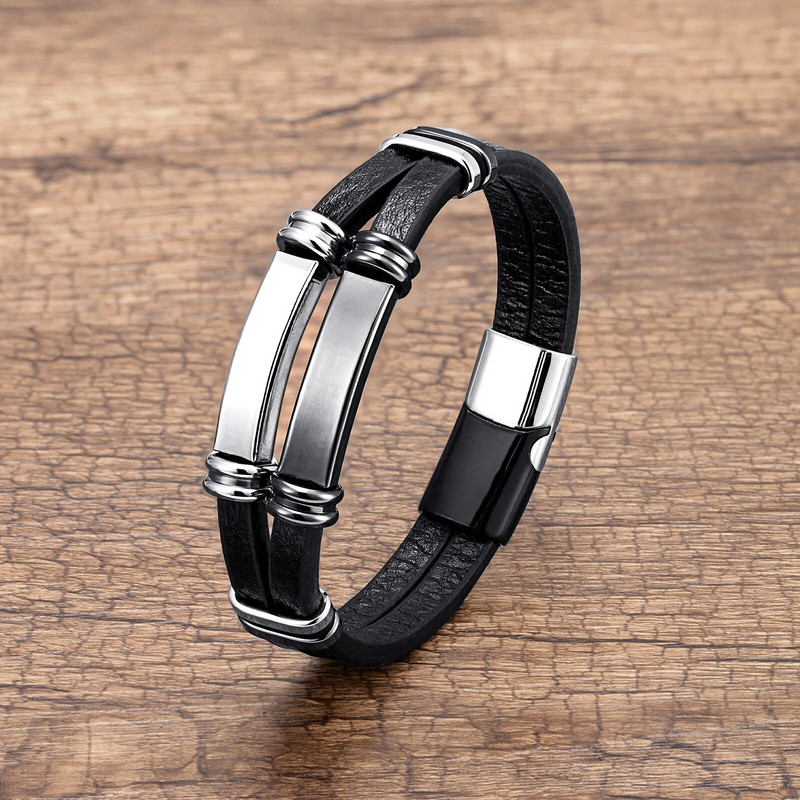 Luksusa nerūsējošā tērauda aksesuārs vīriešu rotaslietas, ādas virves ķēdes panku rokassprādze vīriešiem, zēns dāvana bezmaksas piegāde