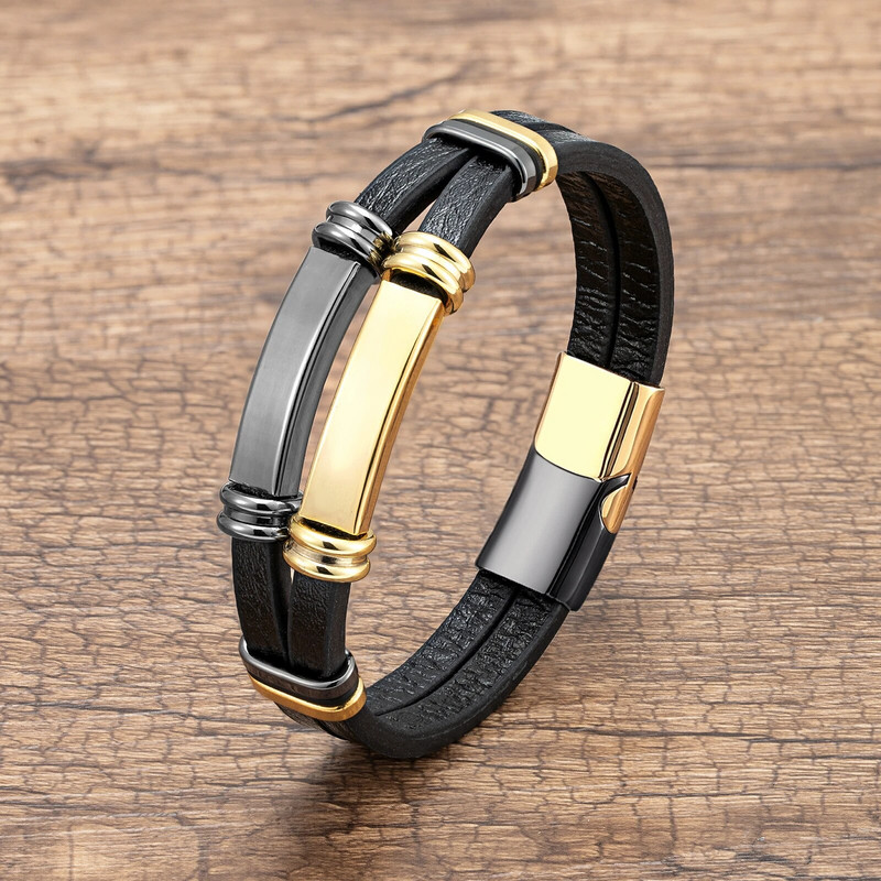 Luksusa nerūsējošā tērauda aksesuārs vīriešu rotaslietas, ādas virves ķēdes panku rokassprādze vīriešiem, zēns dāvana bezmaksas piegāde