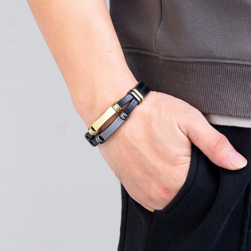 Luksusa nerūsējošā tērauda aksesuārs vīriešu rotaslietas, ādas virves ķēdes panku rokassprādze vīriešiem, zēns dāvana bezmaksas piegāde