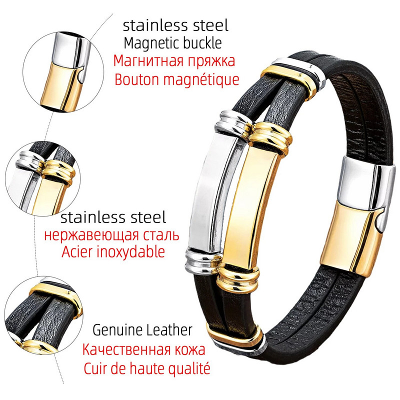 Luksusa nerūsējošā tērauda aksesuārs vīriešu rotaslietas, ādas virves ķēdes panku rokassprādze vīriešiem, zēns dāvana bezmaksas piegāde