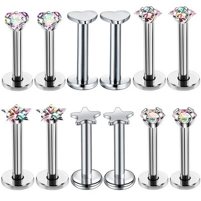 12PCS/Set Ab Labret Piercing Stud Set Crystal Lip Labret Studs Bulk Zircon Tragus Piercing Pack хрущялна обеца Много бижута