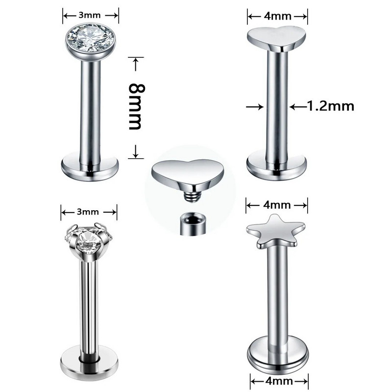 12 ΤΕΜ/Σετ Σετ καρφιά για τρύπημα Ab Labret Κρυστάλλινα καρφιά για χείλη Labret Μαζική συσκευασία ζιργκόν Tragus Piercing Σκουλαρίκι χόνδρου πολλά κοσμήματα