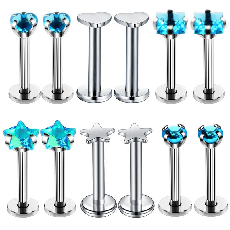 12 ΤΕΜ/Σετ Σετ καρφιά για τρύπημα Ab Labret Κρυστάλλινα καρφιά για χείλη Labret Μαζική συσκευασία ζιργκόν Tragus Piercing Σκουλαρίκι χόνδρου πολλά κοσμήματα