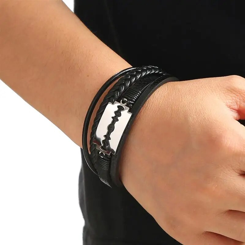 Augstas kvalitātes ādas rokassprādze vīriešiem klasiska modes daudzslāņu pīta ādas aproce vīriešiem rotaslietas dāvana