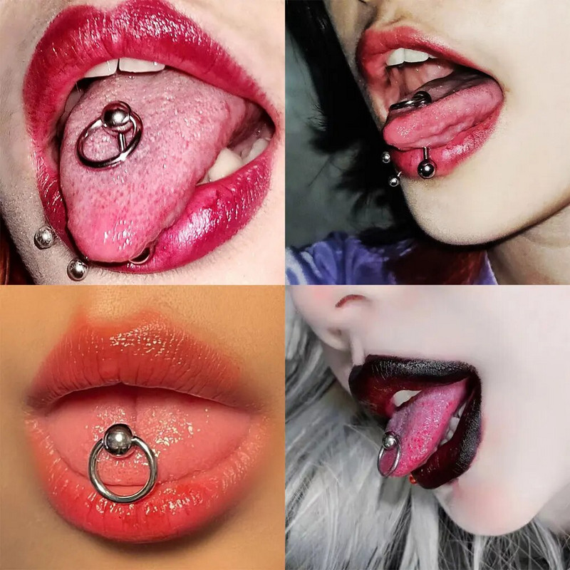 1 db nyelvgyűrűs piercing női férfiaknak Punk 316L rozsdamentes acél, kerek, kör alakú labda Szexi nyelves piercing testékszer ajándék