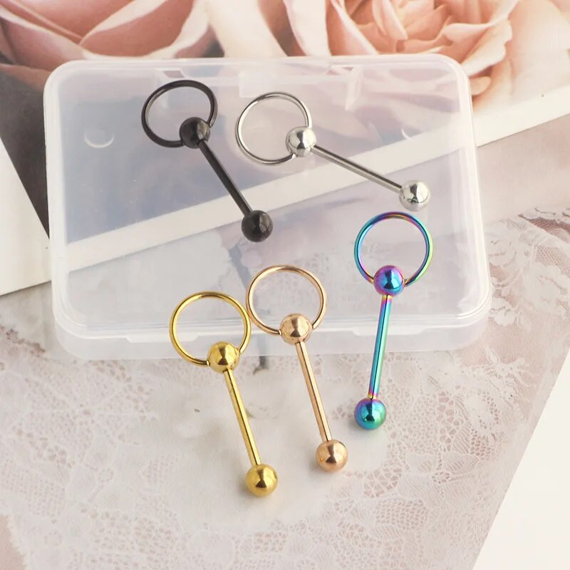 1 db nyelvgyűrűs piercing női férfiaknak Punk 316L rozsdamentes acél, kerek, kör alakú labda Szexi nyelves piercing testékszer ajándék