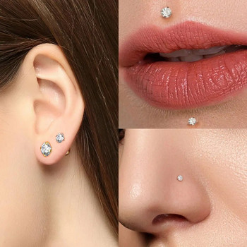 1 τμχ Zircon Labret Piercing για γυναίκες Σκουλαρίκια για τα χείλη για τα νύχια της μύτης Tragus Helix Σκουλαρίκι τρυπήματος στο αυτί Stud από ανοξείδωτο ατσάλι για σώμα