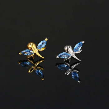 Blue Zircon Helix Tragus Piercing Ear Stud Earring Women Heart Arrow Dragonfly Неръждаема стомана хрущял преграда пиърсинг бижута