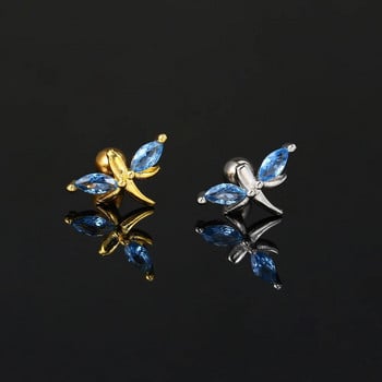 Blue Zircon Helix Tragus Piercing Ear Stud Earring Women Heart Arrow Dragonfly Неръждаема стомана хрущял преграда пиърсинг бижута