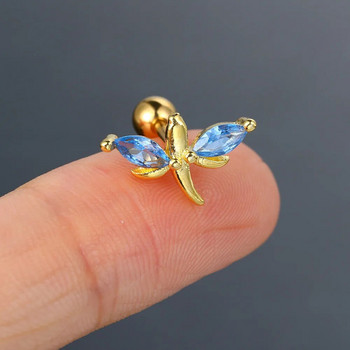 Blue Zircon Helix Tragus Piercing Ear Stud Earring Women Heart Arrow Dragonfly Неръждаема стомана хрущял преграда пиърсинг бижута