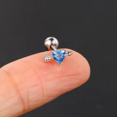 Zila cirkona spirāle Tragus pīrsings ausu auskars sieviešu sirds bultiņa spāre nerūsējošā tērauda skrimšļa starpsienas pīrsings rotaslietas