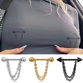 Seksīgs ķēdes krūšu pīrsings sievietēm 14 G nerūsējošā tērauda krūšu gredzenveida nagi, stienis, 2023. gada moderns ķermeņa pīrsings, rotaslietas, krūšu dekors