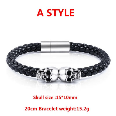 Δώρο κοσμημάτων υψηλής ποιότητας BEIER 316L από ανοξείδωτο ατσάλι Punk Triple Skull Leather Ανδρικό Bangle Rock Biker