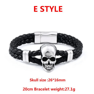 Δώρο κοσμημάτων υψηλής ποιότητας BEIER 316L από ανοξείδωτο ατσάλι Punk Triple Skull Leather Ανδρικό Bangle Rock Biker