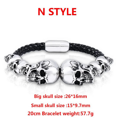 Δώρο κοσμημάτων υψηλής ποιότητας BEIER 316L από ανοξείδωτο ατσάλι Punk Triple Skull Leather Ανδρικό Bangle Rock Biker