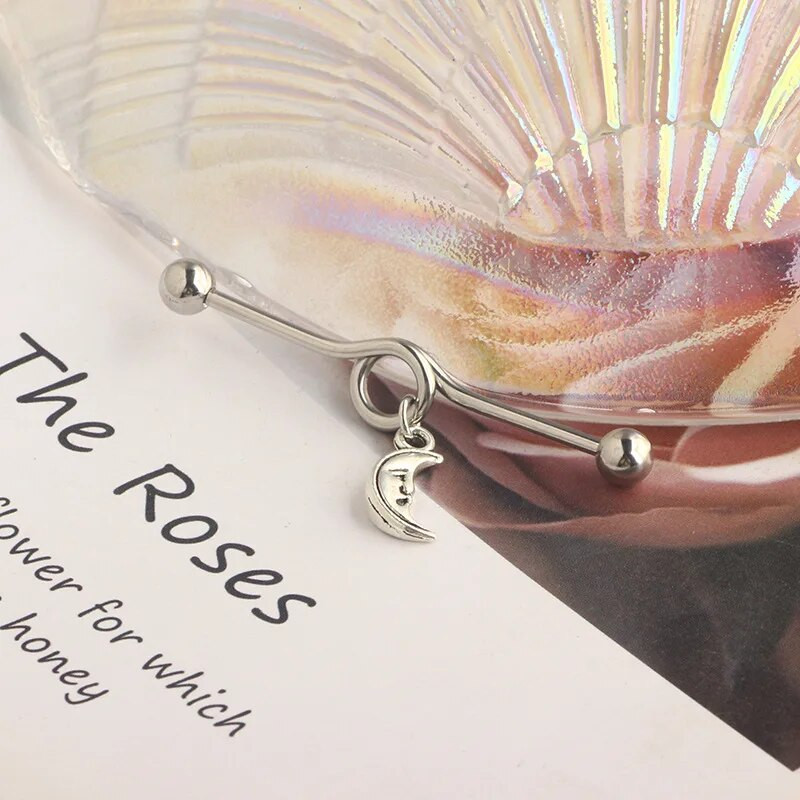 1 tk. Tööstuslik sõrmus naistele Cross Moon Võtme ripats Tööstuslikud kõrvarõngad Piercing Barbell Kirurgilised terasest kõrvaaugud Ehted