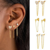 Retro Chic Ins Heart Chain Pušķu auskars Ausu pīrsings sievietēm Helix Lobe Circon Ausu skrimšļa auskars ķermeņa pīrsings Rotaslietas