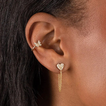 Retro Chic Ins Καρδιά Αλυσίδα Φούντα Σκουλαρίκι Ear Piercing για γυναίκες Helix Lobe Zircon Ear Hartilage Earring Body Piercing Κοσμήματα