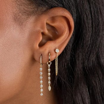 Retro Chic Ins Heart Chain Tassel Earring Пиърсинг на уши за жени Helix Lobe Циркон Ухото Хрущял Обеци Пиърсинг на тялото Бижута