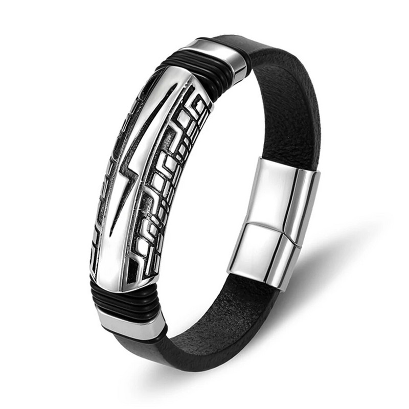 TYO moevõlu punk rock välkmagnet roostevabast terasest välk meeste käevõru nahast ehted hulgimüük tarvikud käevõrud