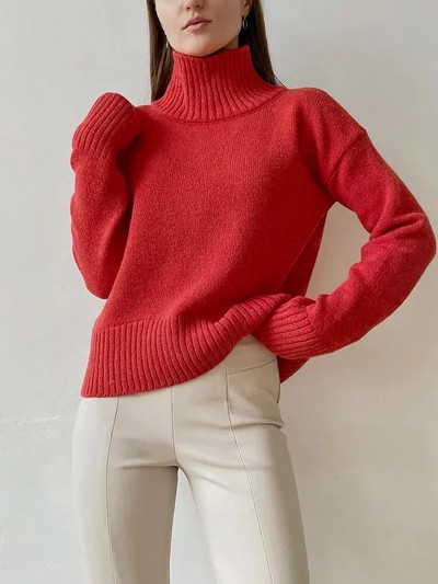 Balts sieviešu džemperis ar bruņurupuču apkakli Basic mīksts sarkans ar garām piedurknēm trikotāžas džemperis Classic Solid vintage ziemas džemperi sievietēm