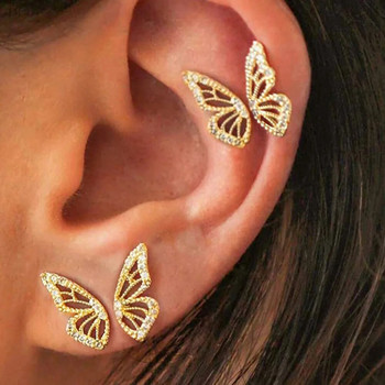 Piercing αυτιών πεταλούδας για γυναίκες Σκουλαρίκια με καρφιά για τρύπημα λοβού έλικα Σκουλαρίκια με φτερό πεταλούδας Ζιργκόν Ρομαντικό κόσμημα κορεατικού στυλ