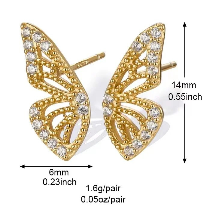 Tauriņa ausu pīrsings sievietēm Helix Lobe pīrsings Stud Auskari Cirkonija tauriņa spārna auskari Romantiska korejiešu stila rotaslietas