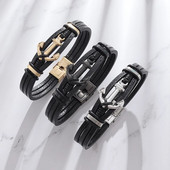 Νέο πανκ άγκυρα βραχιόλι ανδρικό δερμάτινο βραχιόλι πόρπη casual κοσμήματα Μαύρο δώρο μόδας