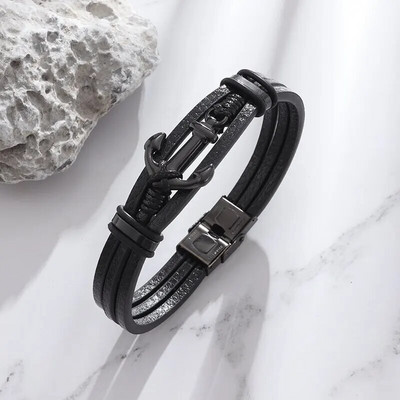 Νέο πανκ άγκυρα βραχιόλι ανδρικό δερμάτινο βραχιόλι πόρπη casual κοσμήματα Μαύρο δώρο μόδας