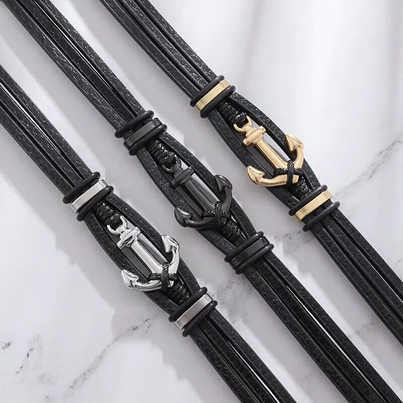 Νέο πανκ άγκυρα βραχιόλι ανδρικό δερμάτινο βραχιόλι πόρπη casual κοσμήματα Μαύρο δώρο μόδας