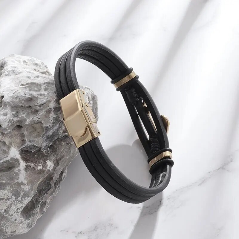 Νέο πανκ άγκυρα βραχιόλι ανδρικό δερμάτινο βραχιόλι πόρπη casual κοσμήματα Μαύρο δώρο μόδας