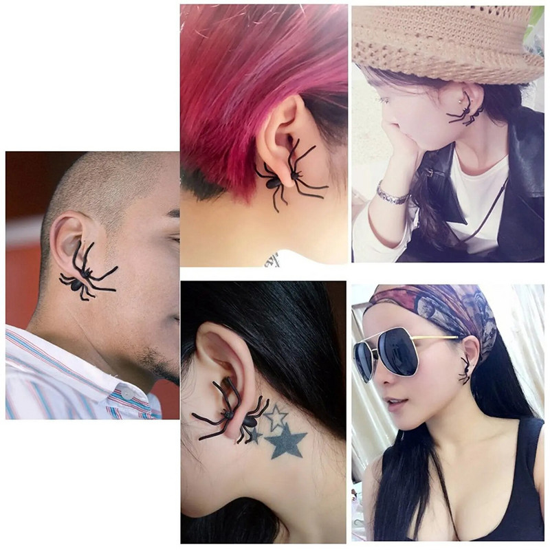 1PC zirnekļa pīrsings auskars sievietēm vīriešiem melnā krāsā personalizēts panks smieklīgs auskars Helovīna aksesuāri pīrsings rotaslietas