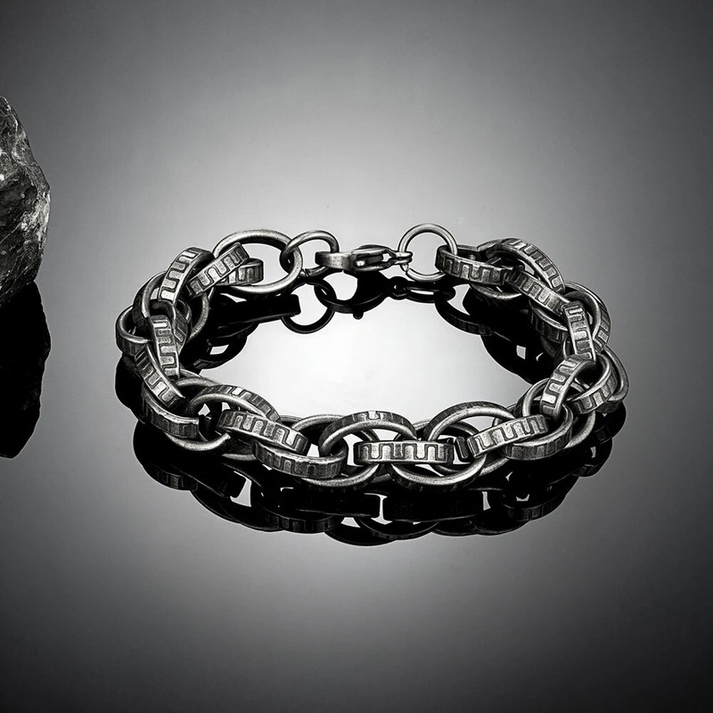 MKENDN gotikas stils vīriešiem nerūsējošais tērauds radošs retro oksidēts melns zobains motociklistu ķēdes rokassprādzes pankroka vīriešu rotaslietas