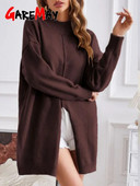 2023 Μακρυμάνικο υπερμεγέθη πουλόβερ Γυναικείο περιστασιακό μακρύ πουλόβερ με ζιβάγκο με σκίσιμο Φθινοπωρινό Χειμώνα Ζεστό χαλαρό πλεκτό πουλόβερ